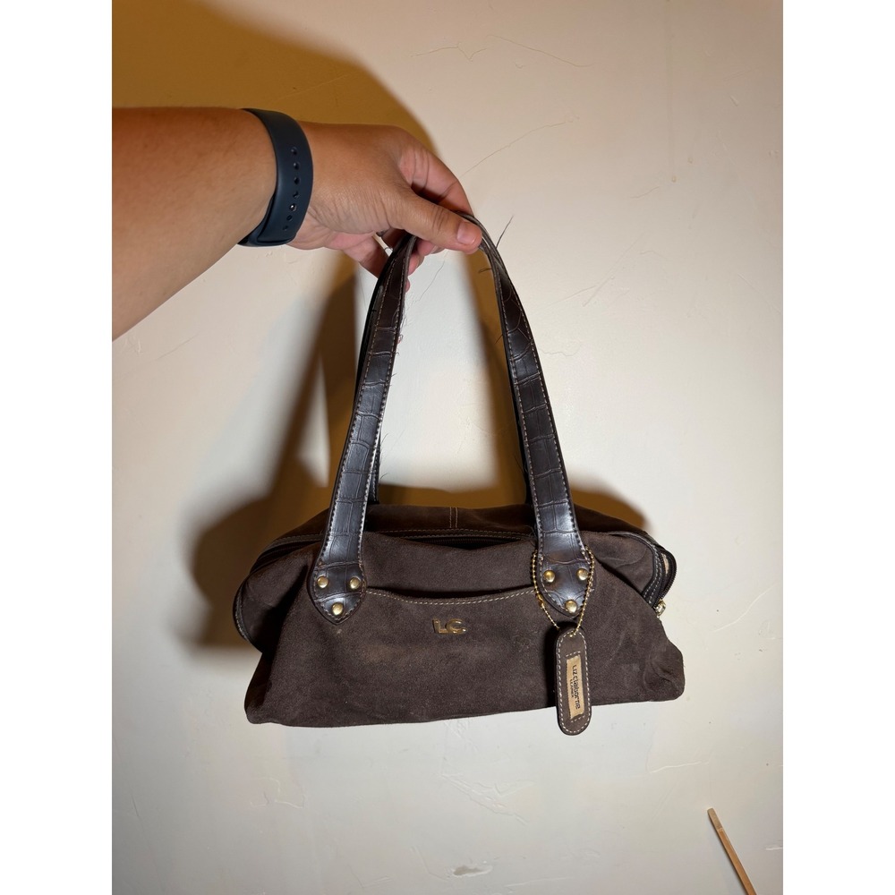 VTG Y2Liz Claiborne Handbag Suede Croc Embossed Brown Medium